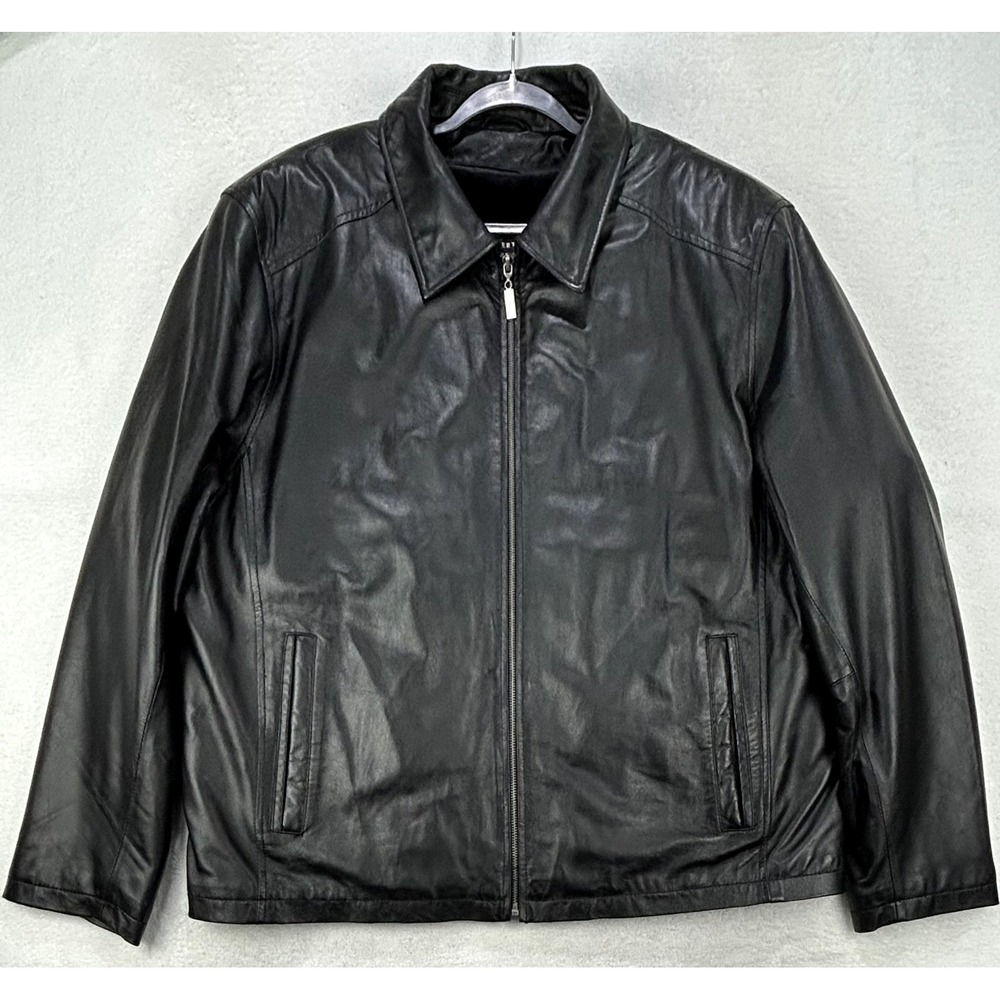Robert Phillipe Jacket Coat Men XL‎  Black Lambskin Leather Zip Liner Pockets A+